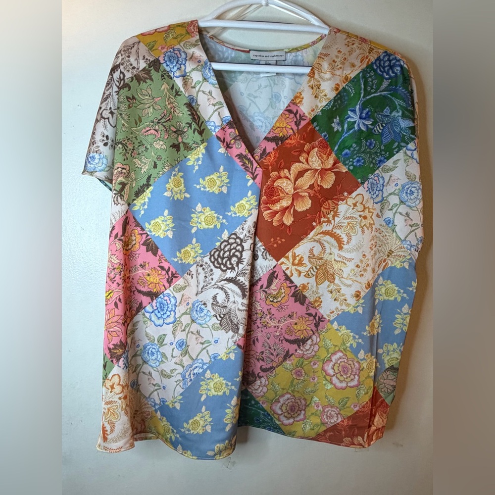 Cupcakes and Cashmere Patchwork Floral Blouse Size L